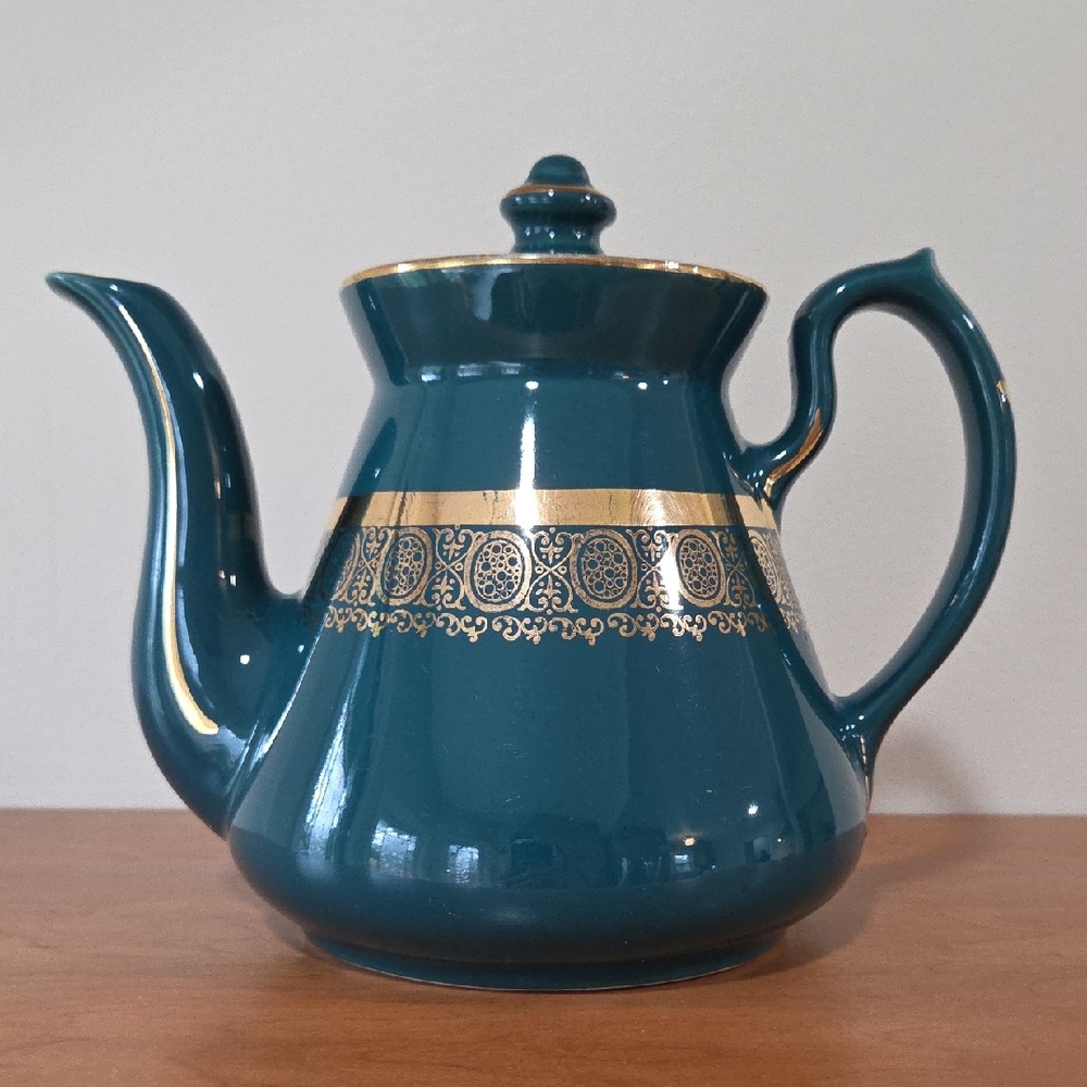 Elegant Teal and Gold Teapot